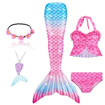 2020 Bambini Sirena Coda per le Ragazze di Fantasia Abiti da Festa di Nuoto Mermaid Costume da bagno Può Aggiungere Collana Occhiali Monopinna