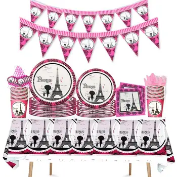 Torre Di Parigi, Tema Bambino Doccia Usa E Getta Torre Eiffel Decorazione Del Partito Tovaglioli Piastra Tazze Festa Di Compleanno Decorazioni